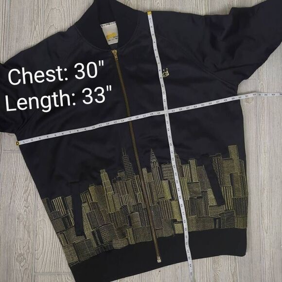 PNB Nation Black Satin Bomber Jacket Gold Thread NYC Skyline Embroidery Size 4XL - Picture 8 of 10